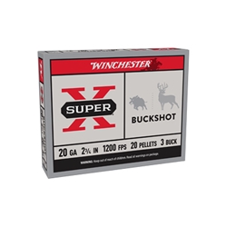 Winchester Ammunition, Super-X, 20 Gauge, 2.75", 3 Buck, Buckshot, 20 Pellets, 5 BX