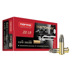 Norma Ammunition, Dedicated Precision Match, 22LR, 40 GR, Lead Round Nose, 50 BX