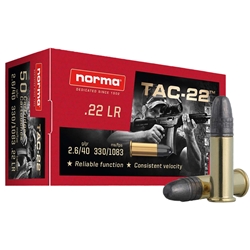 Norma Ammunition, Tac, 22LR, 40 GR, Lead Round Nose, 50 BX