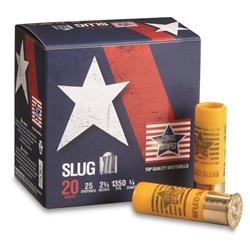 Stars and Stripes, 20 Gauge, 2 3/4", 3/4 oz. Rifled Slug Ammo, 25 BX