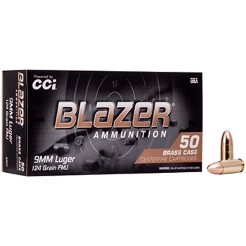 Blazer Ammunition, Blazer Brass, 9MM, 124 GR, FMJ, 50 BX