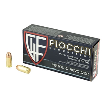 Fiocchi Ammunition, Centerfire Pistol, 380ACP, 95 GR, FMJ, 50 BX