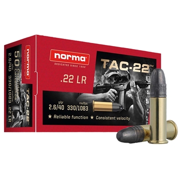 Norma Ammunition, Tac, 22LR, 40 GR, Lead Round Nose, 50 BX