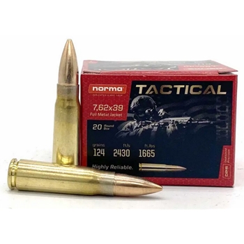 Norma Ammunition, Range & Training, 7.62X39, 124GR, FMJ, 20 BX