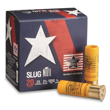 Stars and Stripes, 20 Gauge, 2 3/4", 3/4 oz. Rifled Slug Ammo, 25 BX